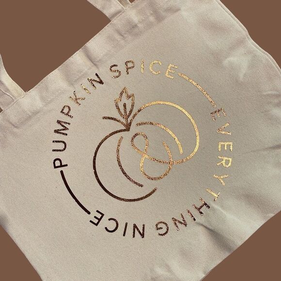 NWT Wool + Pepper Co. PUMPKIN SPICE & EVERYTHING NICE Bronze Metallic Tote Bag - Picture 2 of 2